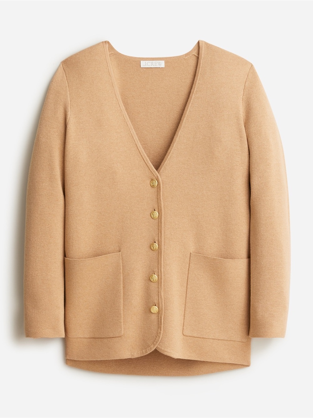 J Crew Giselle V-Neck Camel Sweater Blazer Gold Buttons Business Casual Size M